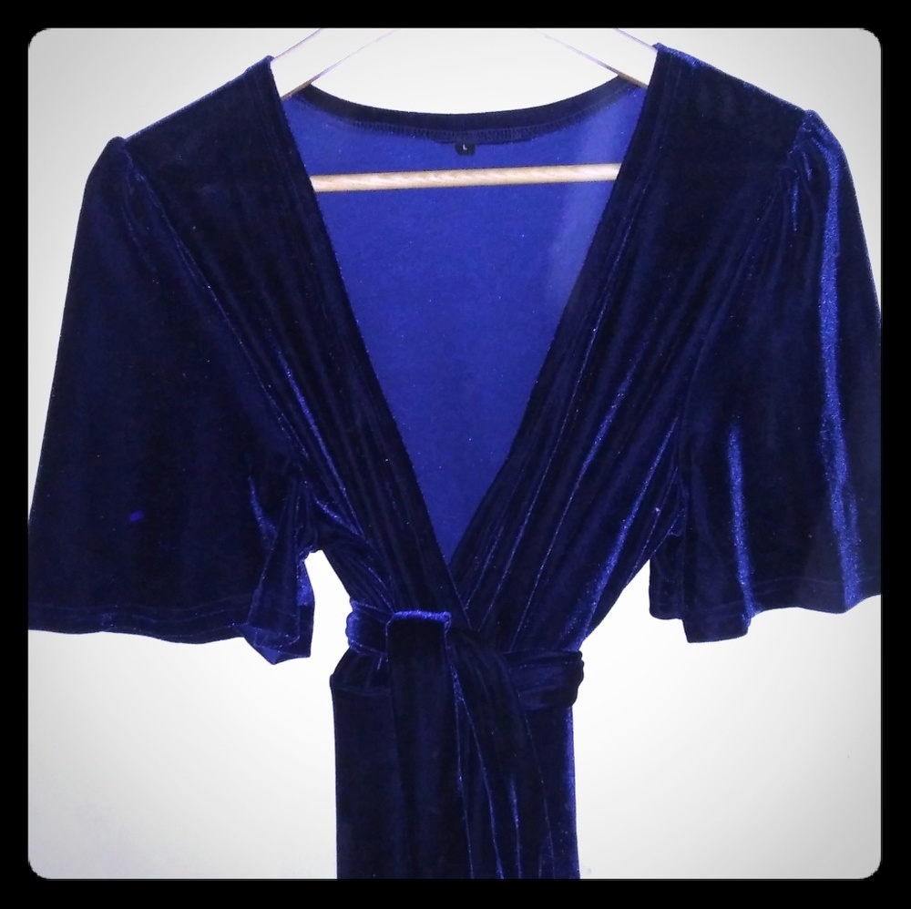 Blue velvet wrap dress